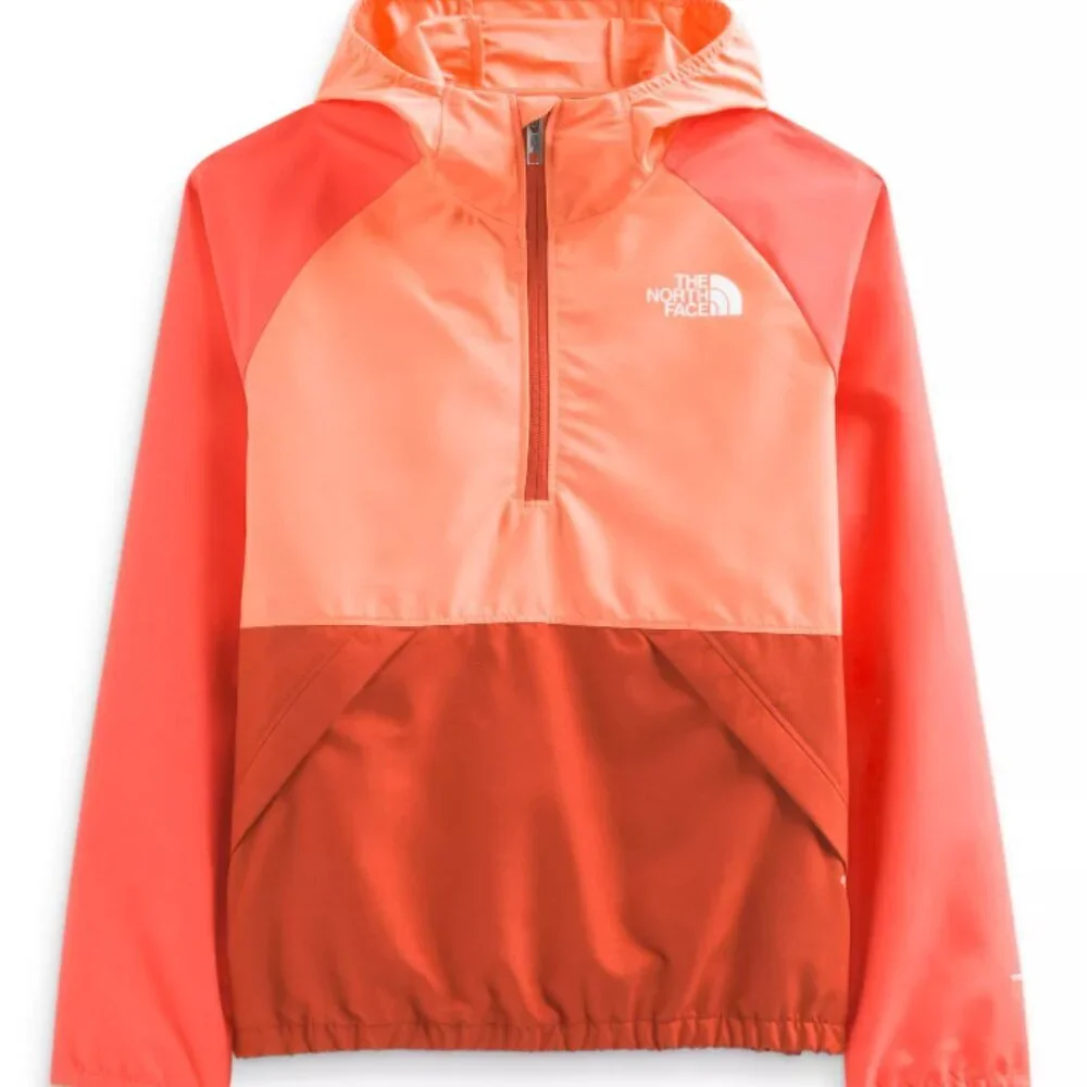 The North Face Youth XL Windbreaker Jacket Orange Colorblock Hooded Lightweight
